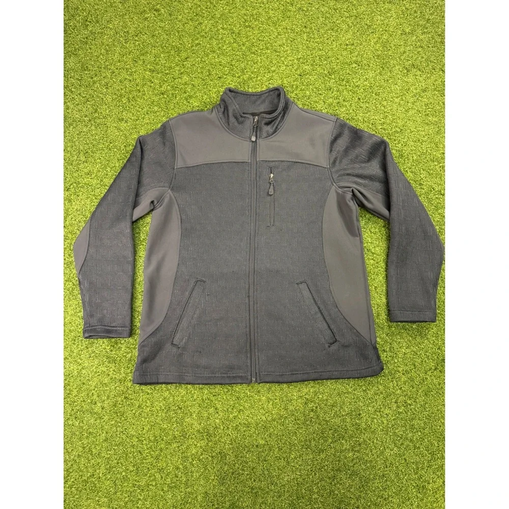 Swiss Tech Mens 1X Full Zip Fleece Lined Hybrid Knit Jacket Black Gray Mock Neck